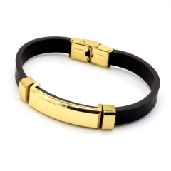 Stainless steel jewelry leather bracelet for men