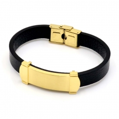 Stainless steel jewelry leather bracelet for men