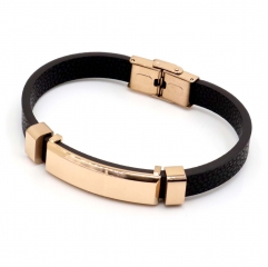 Stainless steel jewelry leather bracelet for men