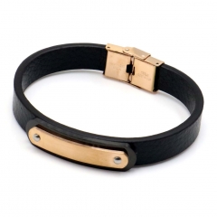 Stainless steel jewelry leather bracelet for men