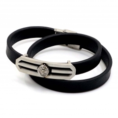 Stainless steel jewelry leather bracelet for men