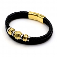 Stainless steel jewelry leather bracelet for men