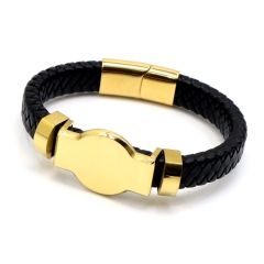 Stainless steel jewelry leather bracelet for men