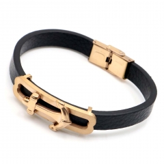 Stainless steel jewelry leather bracelet for men