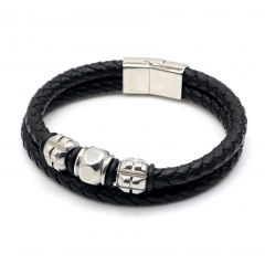 Stainless steel jewelry leather bracelet for men