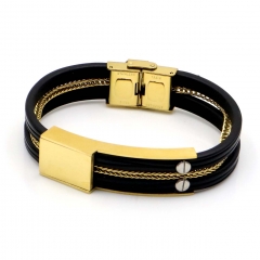 Stainless steel jewelry leather bracelet for men