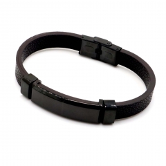 Stainless steel jewelry leather bracelet for men