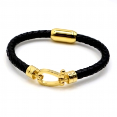 Stainless steel jewelry leather bracelet for men