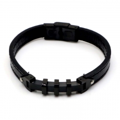 Stainless steel jewelry leather bracelet for men
