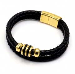 Stainless steel jewelry leather bracelet for men