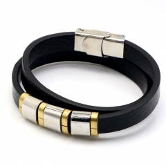 Stainless steel jewelry leather bracelet for men
