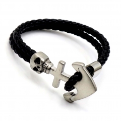 Stainless steel jewelry leather bracelet for men