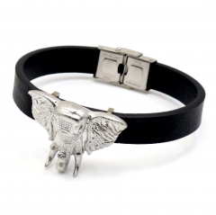 Stainless steel jewelry leather bracelet for men