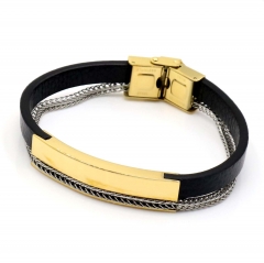 Stainless steel jewelry leather bracelet for men