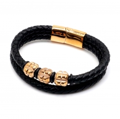 Stainless steel jewelry leather bracelet for men