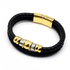 Stainless steel jewelry leather bracelet for men