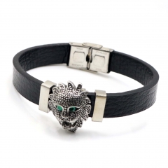 Stainless steel jewelry leather bracelet for men