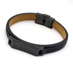 Stainless steel jewelry leather bracelet for men