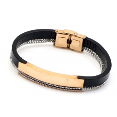 Stainless steel jewelry leather bracelet for men