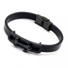 Stainless steel jewelry leather bracelet for men