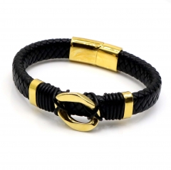 Stainless steel jewelry leather bracelet for men
