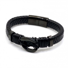 Stainless steel jewelry leather bracelet for men