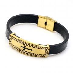 Stainless steel jewelry leather bracelet for men