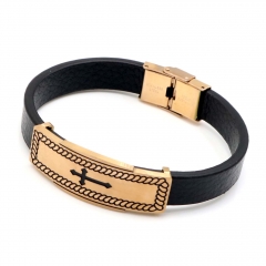 Stainless steel jewelry leather bracelet for men