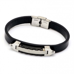 Stainless steel jewelry leather bracelet for men