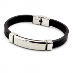Stainless steel jewelry leather bracelet for men