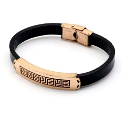 Stainless steel jewelry leather bracelet for men