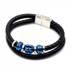 Stainless steel jewelry leather bracelet for men
