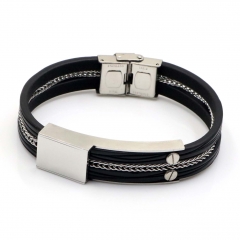 Stainless steel jewelry leather bracelet for men