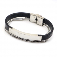 Stainless steel jewelry leather bracelet for men