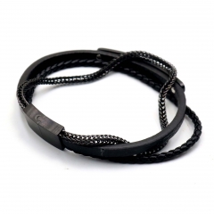 Stainless steel jewelry leather bracelet for men