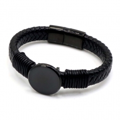 Stainless steel jewelry leather bracelet for men