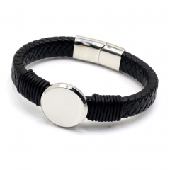 Stainless steel jewelry leather bracelet for men