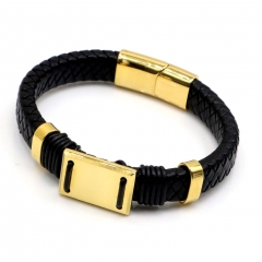 Stainless steel jewelry leather bracelet for men