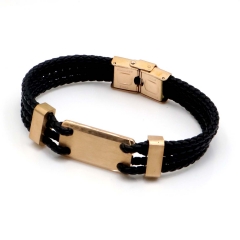 Stainless steel jewelry leather bracelet for men
