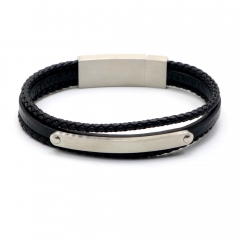 Stainless steel jewelry leather bracelet for men