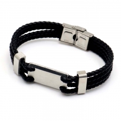 Stainless steel jewelry leather bracelet for men