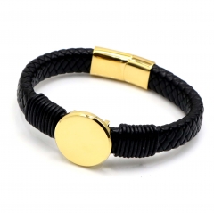 Stainless steel jewelry leather bracelet for men