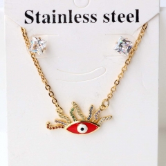 Stainless steel + copper Earrings and necklaces set Wholesale