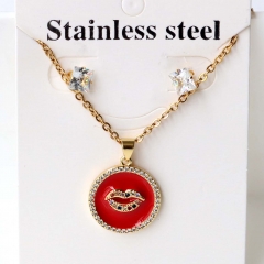 Stainless steel + copper Earrings and necklaces set Wholesale