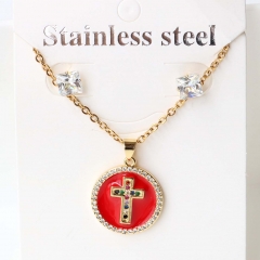 Stainless steel + copper Earrings and necklaces set Wholesale