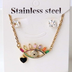 Stainless steel + copper Earrings and necklaces set Wholesale