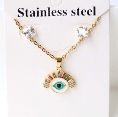 Stainless steel + copper Earrings and necklaces set Wholesale