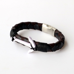 Stainless steel jewelry leather bracelet for men