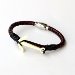 Stainless steel jewelry leather bracelet for men