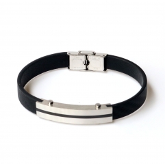 Stainless steel jewelry leather bracelet for men